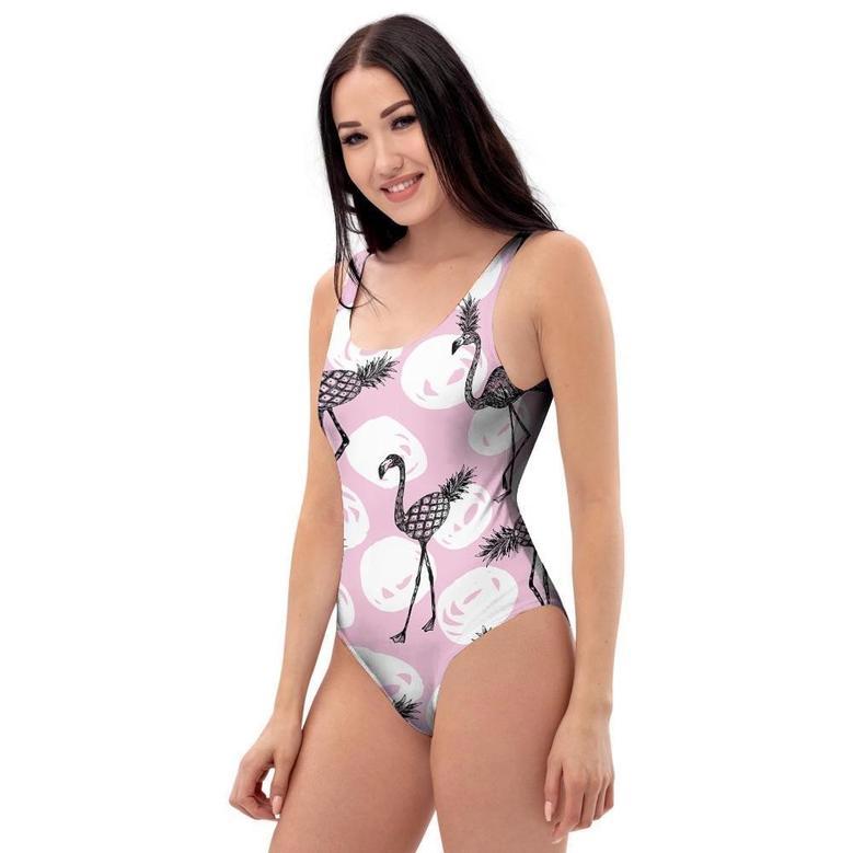 Flamingo Pineapple Print One Piece Swimsuite