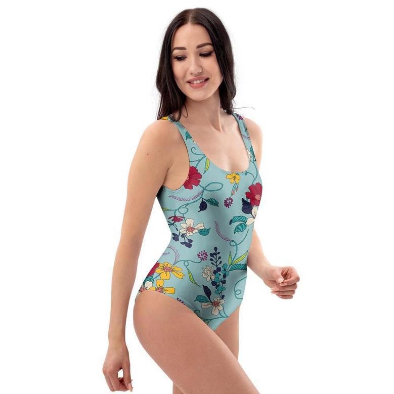 Floral Flower Print One Piece Swimsuite