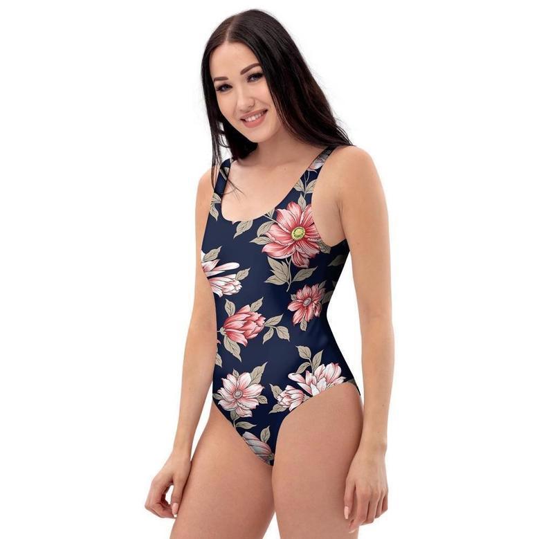 Floral Rose Print One Piece Swimsuite