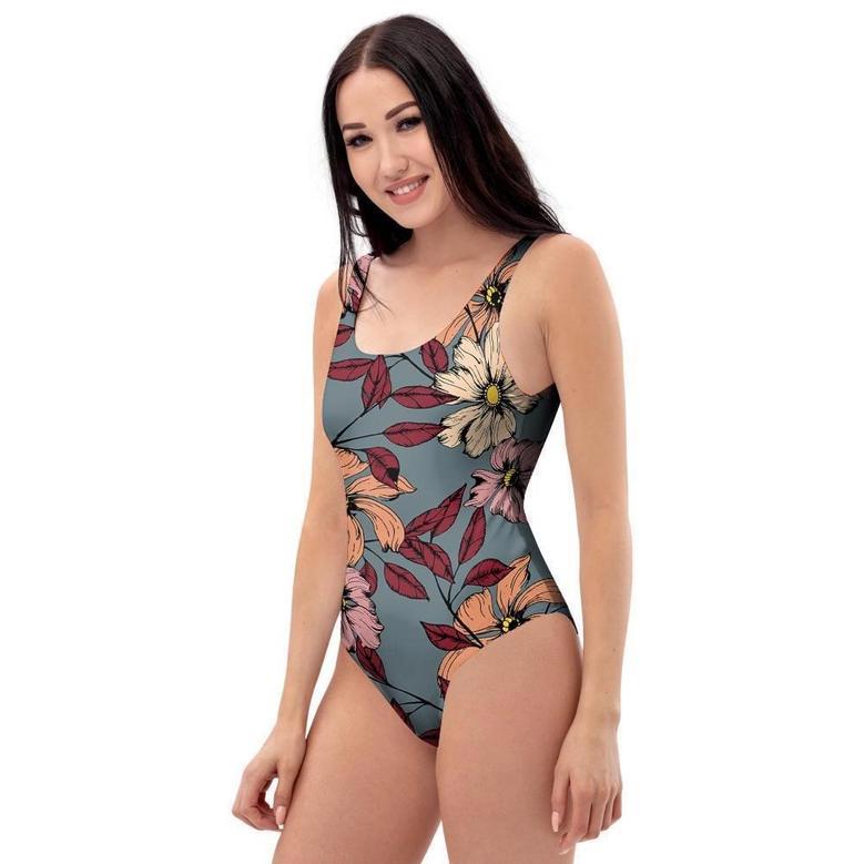 Flower Print One Piece Swimsuite