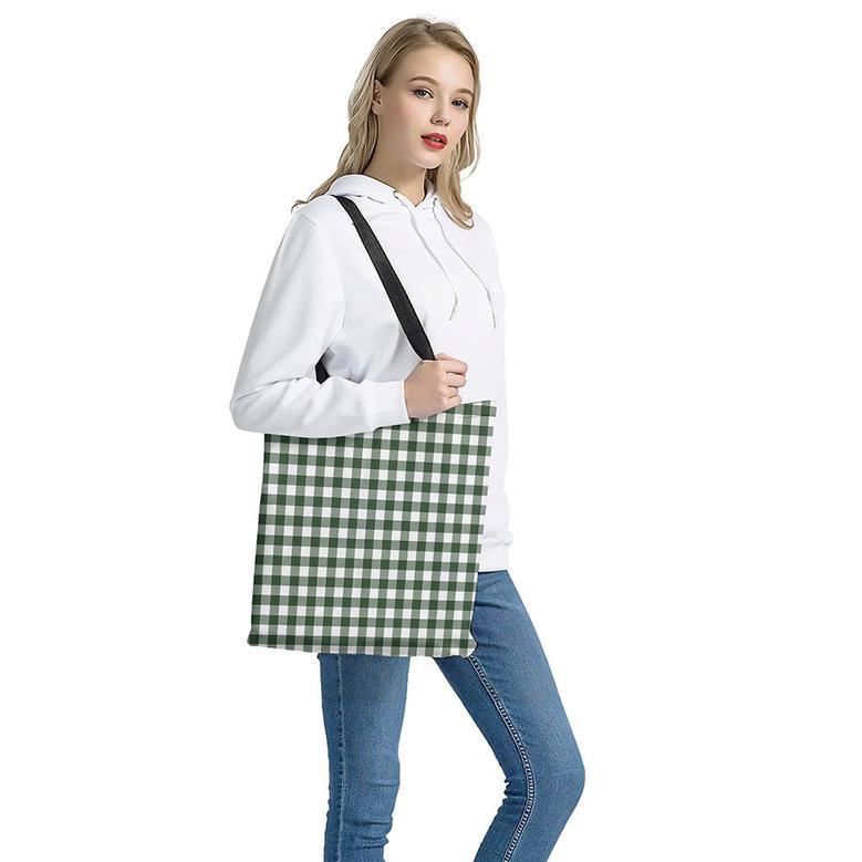 Forest Green Buffalo Check Pattern Print Tote Bag