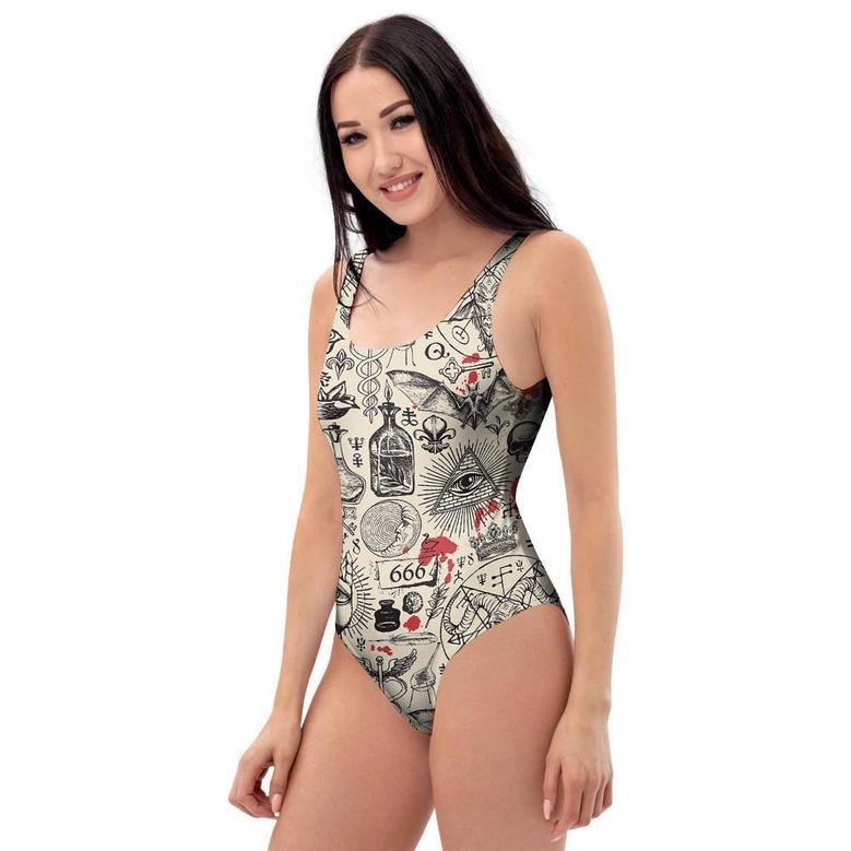 Freemason Satanic Gothic Witch One Piece Swimsuite