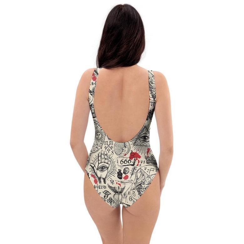 Freemason Satanic Gothic Witch One Piece Swimsuite