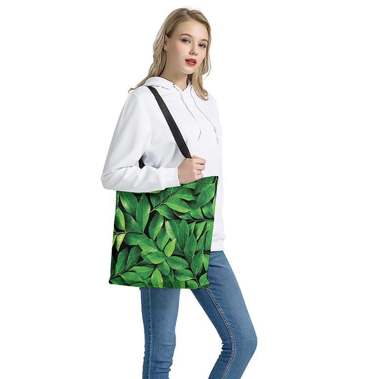 Fresh Green Leaf Print Tote Bag