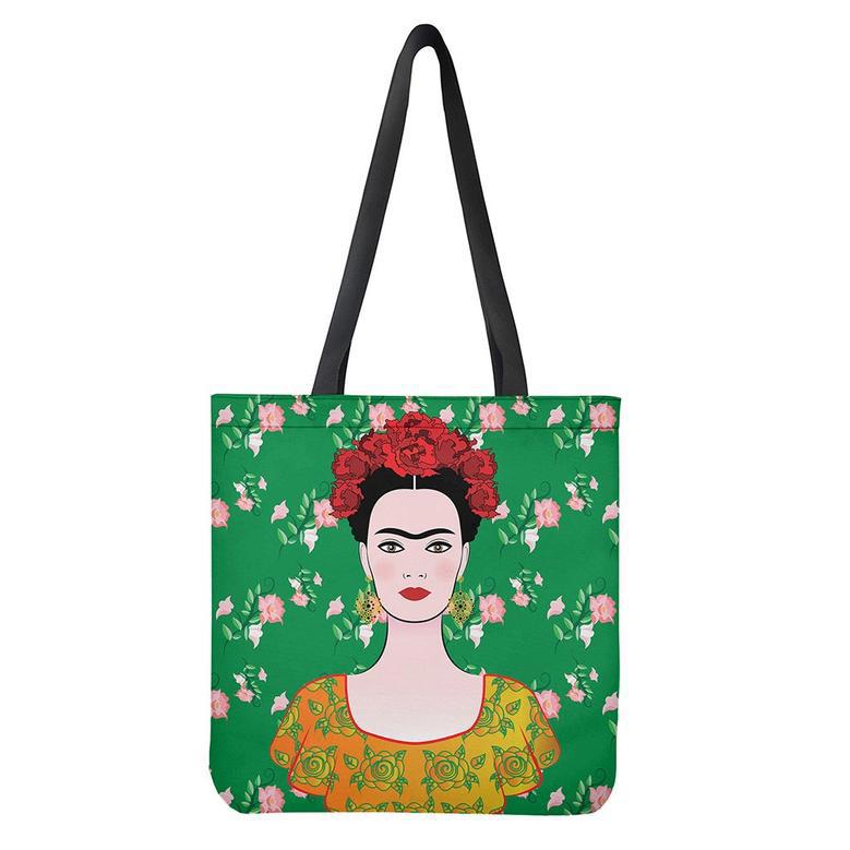 Frida Kahlo And Pink Floral Print Tote Bag