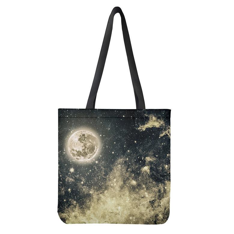 Full Moon And Night Stars Print Tote Bag