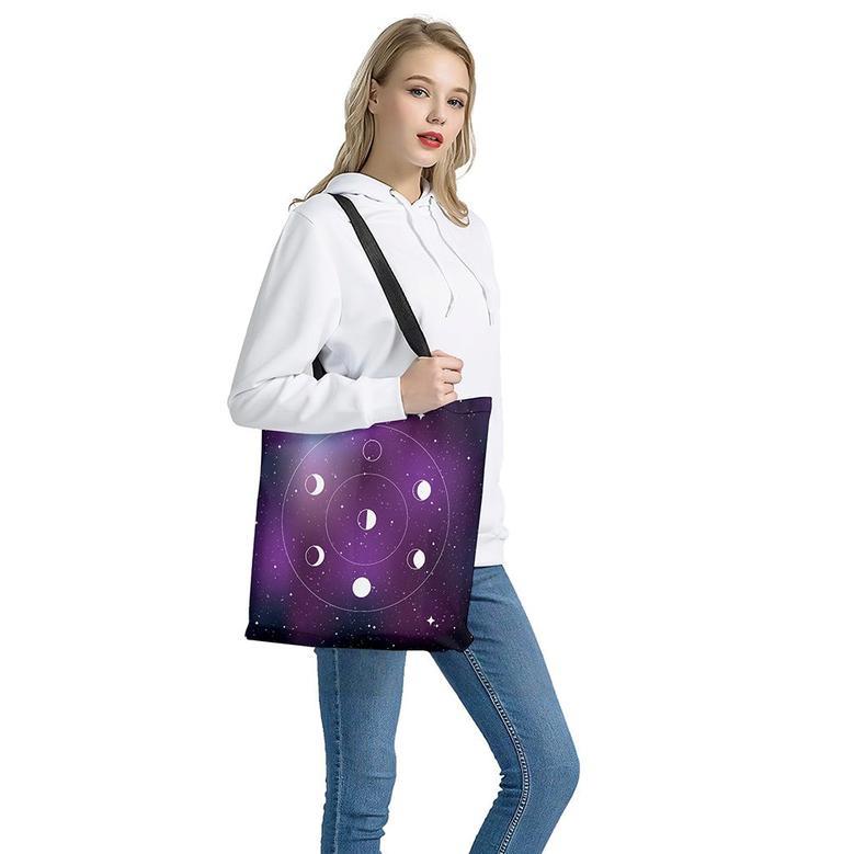 Galaxy Moon Phase Print Tote Bag