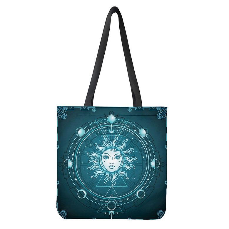 Geometric Celestial Sun And Moon Print Tote Bag