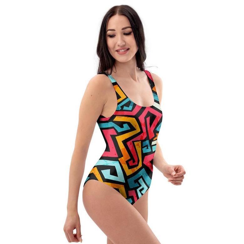 Geometric Graffiti Psychedelic One Piece Swimsuite