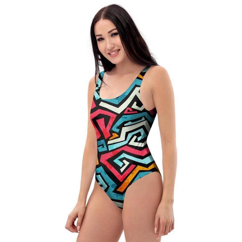 Geometric Graffiti Psychedelic One Piece Swimsuite