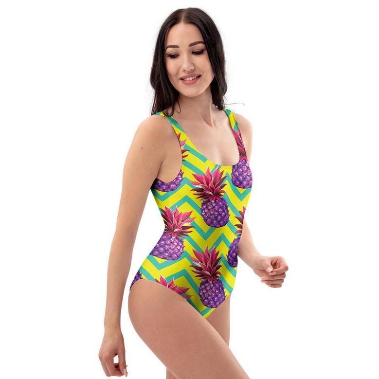 Geometric Hawaiian Pineapple Print One Piece Swimsuite