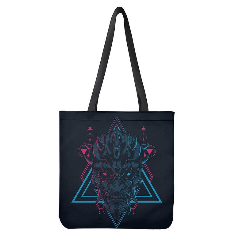 Geometric Japanese Demon Print Tote Bag