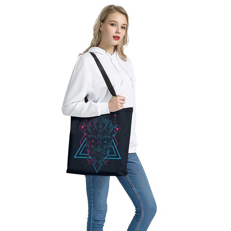 Geometric Japanese Demon Print Tote Bag