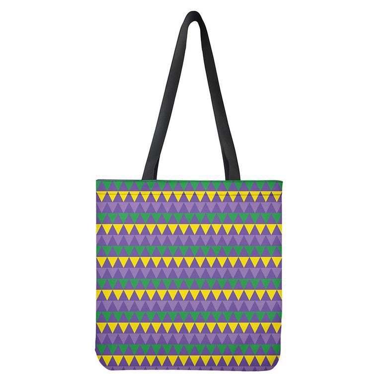 Geometric Mardi Gras Pattern Print Tote Bag