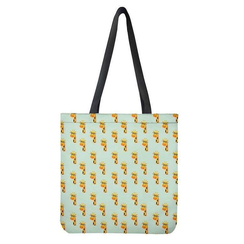 Giraffe With Glasses Pattern Print Tote Bag