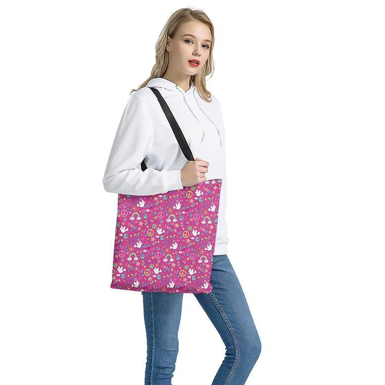 Girly Peace Sign And Love Pattern Print Tote Bag