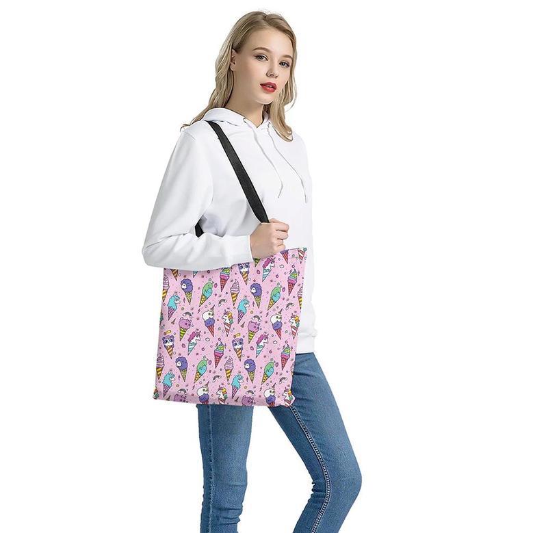 Girly Unicorn Ice Cream Pattern Print Tote Bag