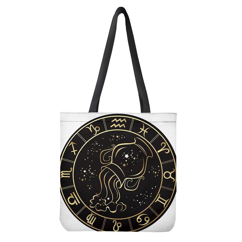 Gold And Black Aquarius Sign Print Tote Bag