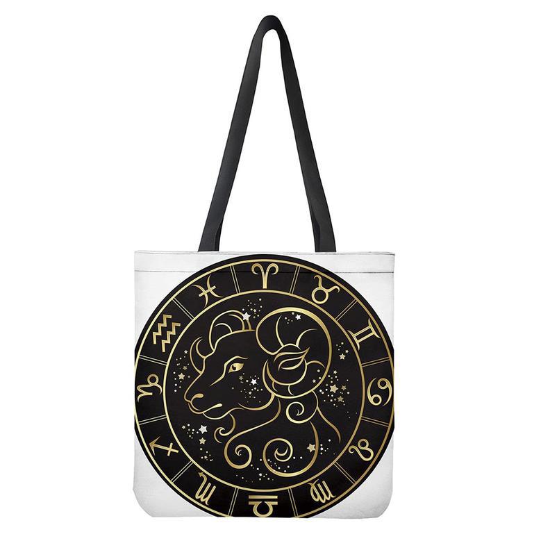 Gold And Black Aries Sign Print Tote Bag