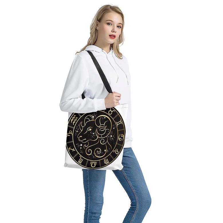 Gold And Black Aries Sign Print Tote Bag