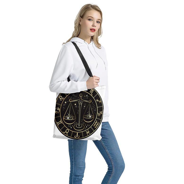 Gold And Black Libra Sign Print Tote Bag