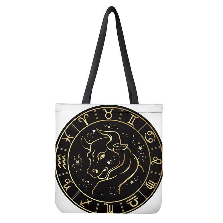 Gold And Black Taurus Sign Print Tote Bag