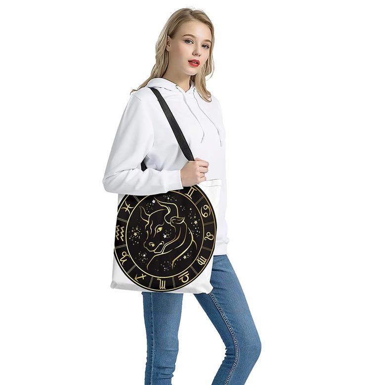 Gold And Black Taurus Sign Print Tote Bag