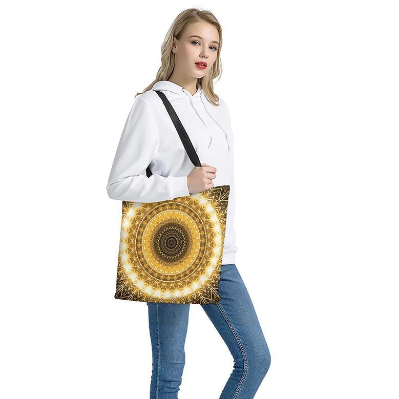 Gold Lights Kaleidoscope Print Tote Bag