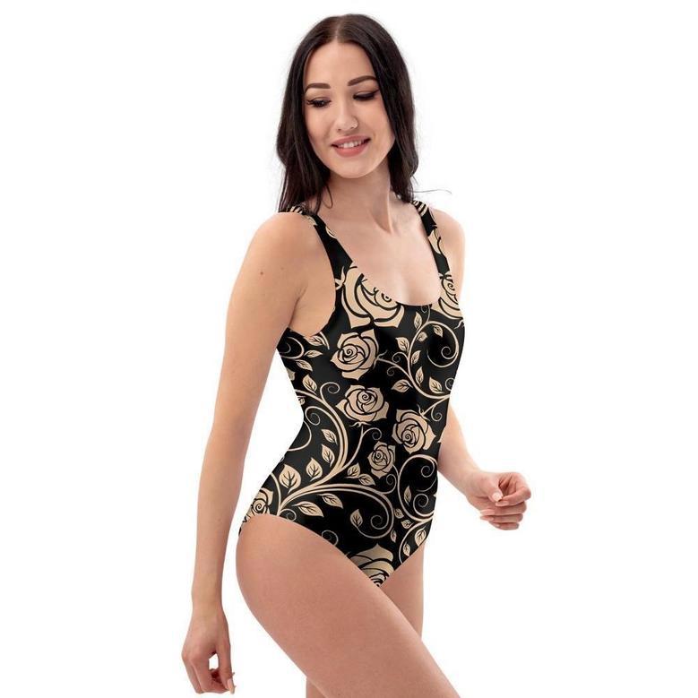 Gold Rose Floral One Piece Swimsuite