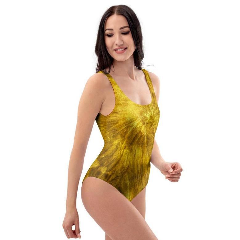 Gold Tie Dye One Piece Swimsuite