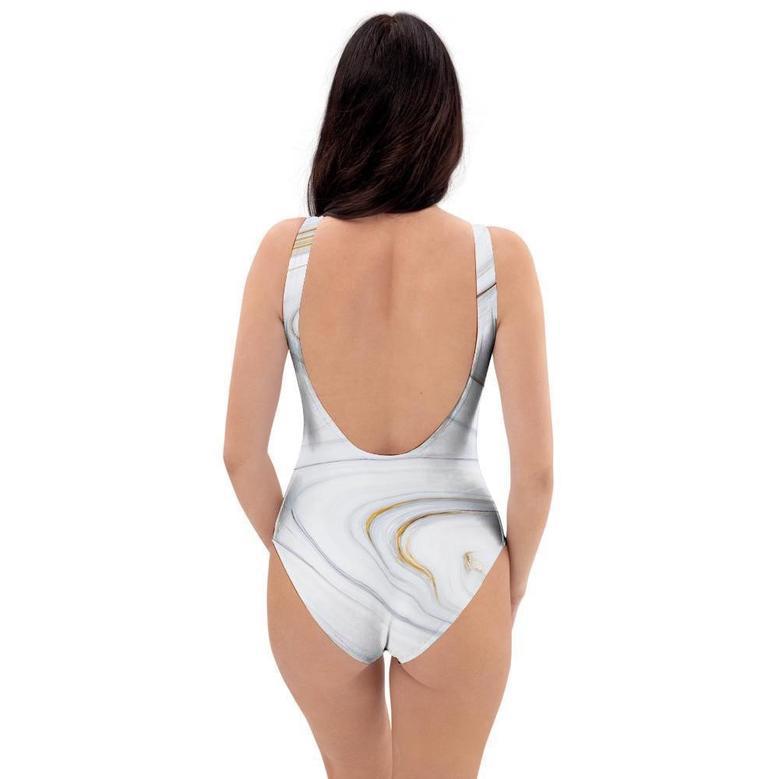 Gold White Marble One Piece Swimsuite