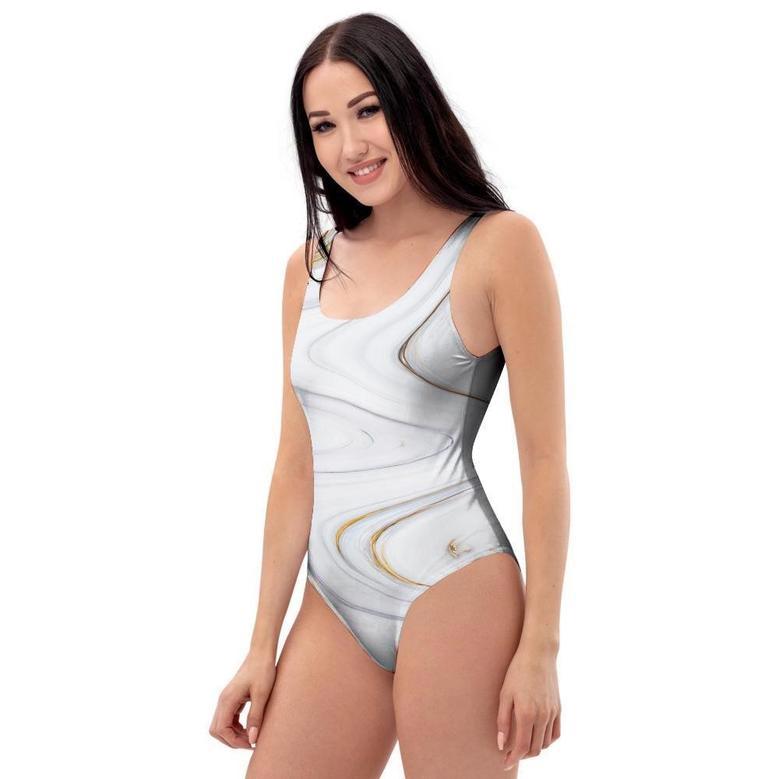 Gold White Marble One Piece Swimsuite