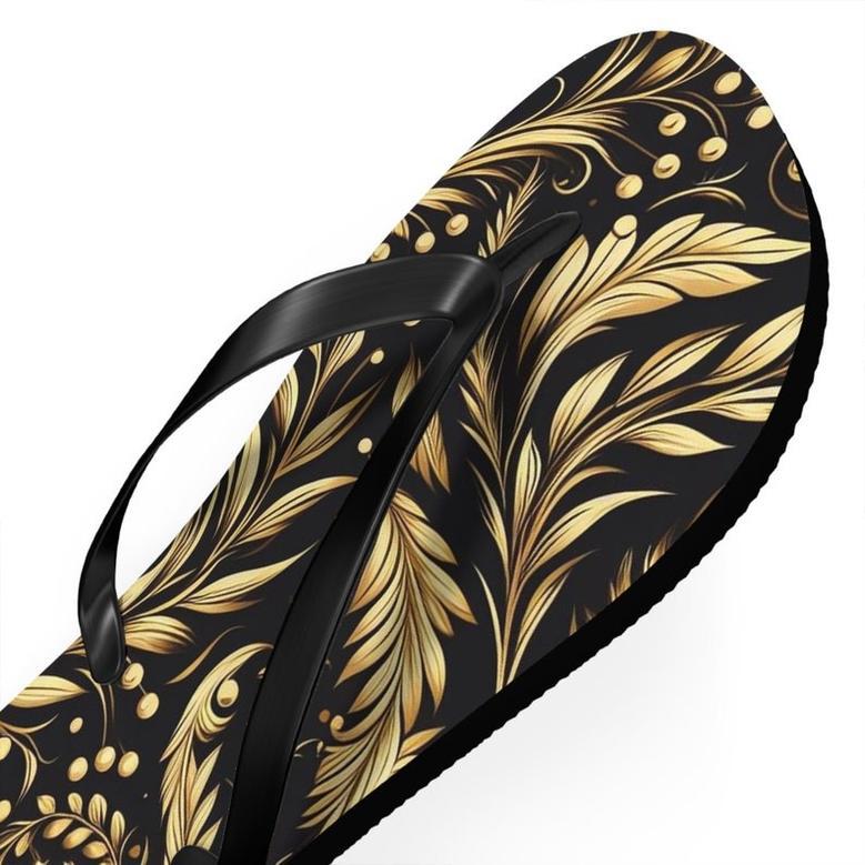 Golden Floral Flip-Flops.