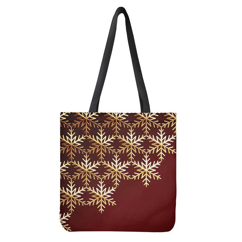 Golden Snowflake Print Tote Bag