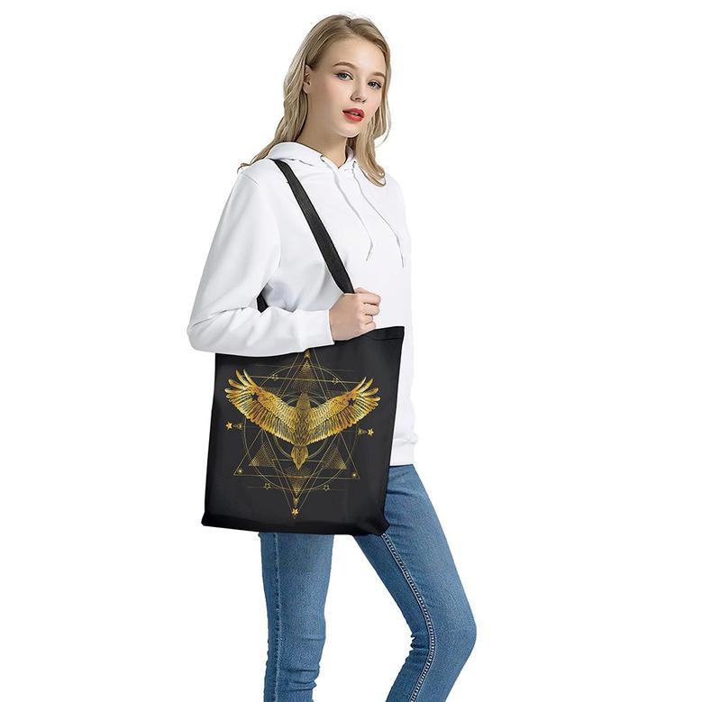 Golden Spiritual Bird Print Tote Bag