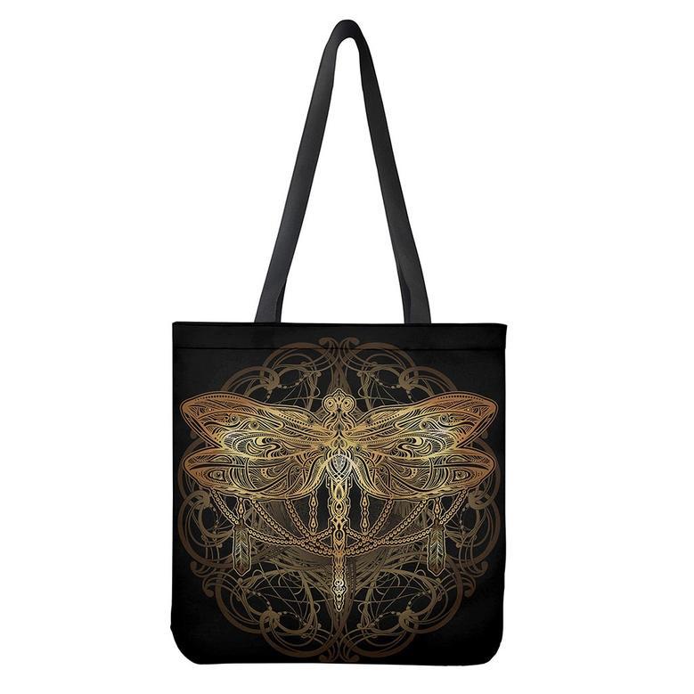 Golden Spiritual Dragonfly Print Tote Bag