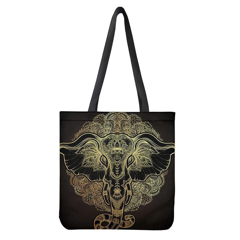 Golden Spiritual Elephant Print Tote Bag