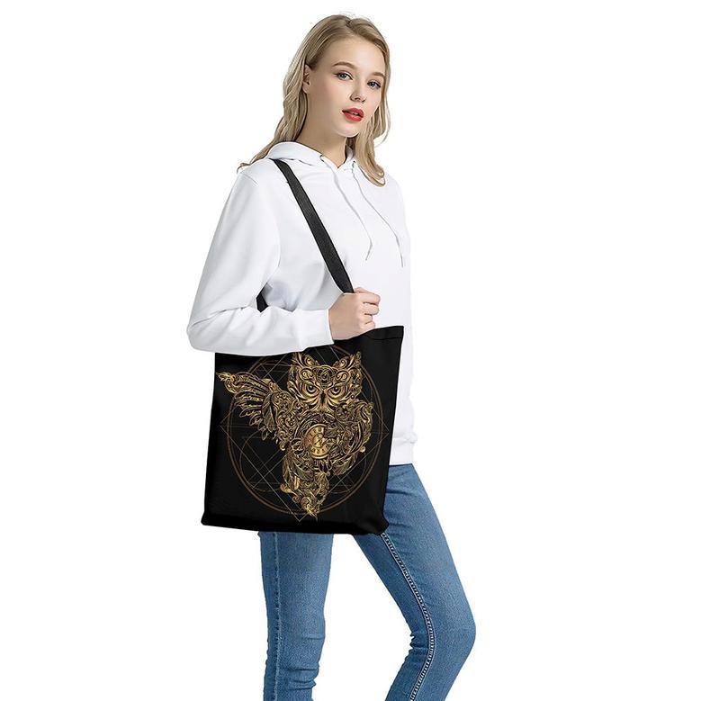 Golden Spiritual Owl Print Tote Bag