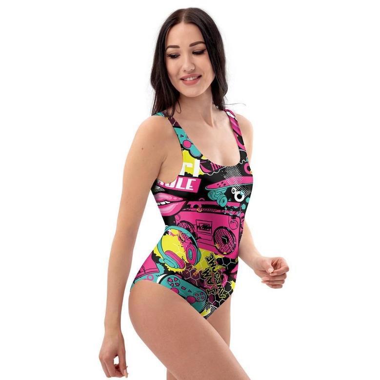 Graffiti Abstract Hiphop Lip One Piece Swimsuite