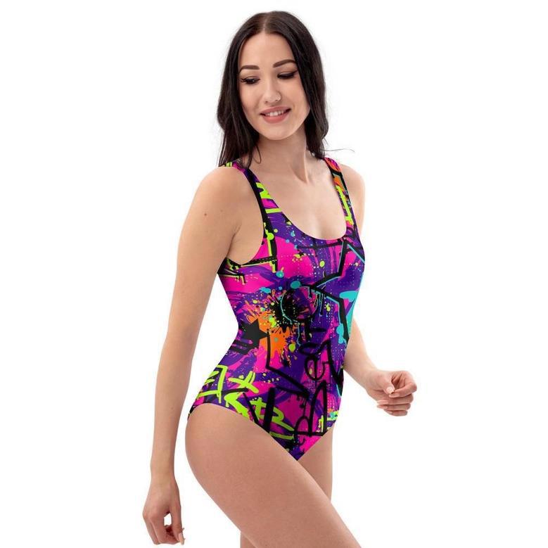 Graffiti Airbrush Print One Piece Swimsuite