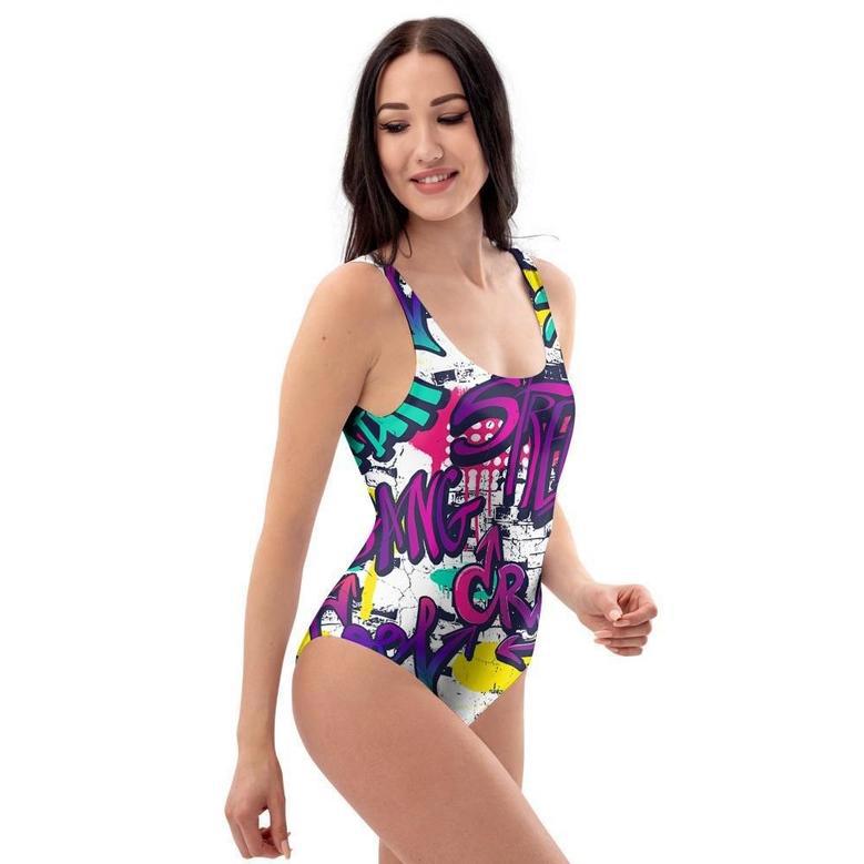 Graffiti Hiphop Print One Piece Swimsuite