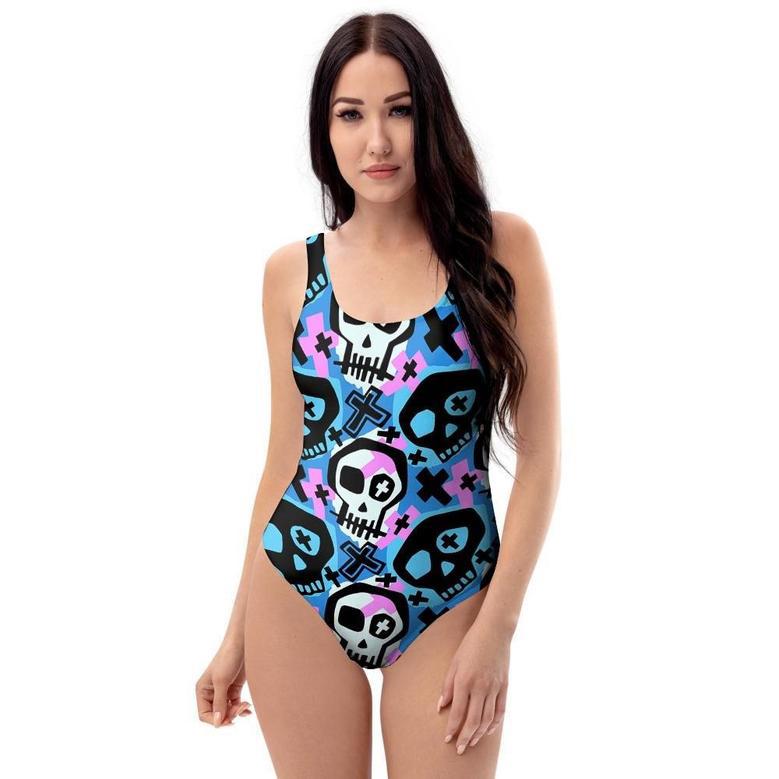 Graffiti Skull Print One Piece Swimsuite