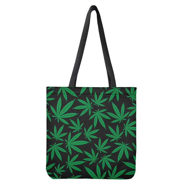 Green And Black Cannabis Leaf Print Tote Bag