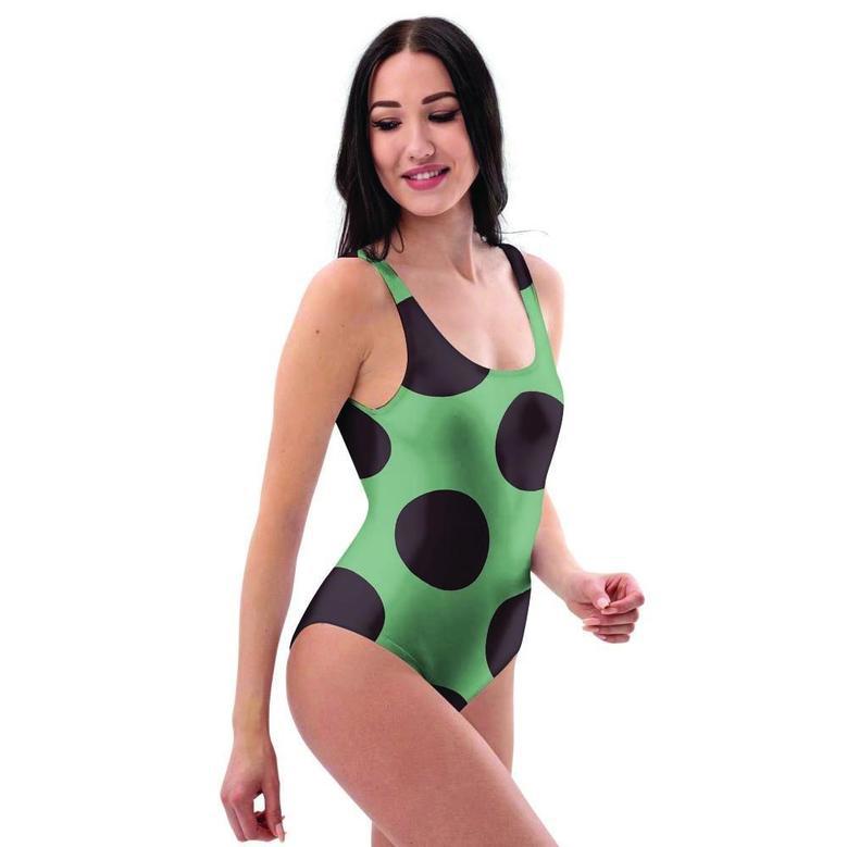 Green And Black Polka Dot One Piece Swimsuite