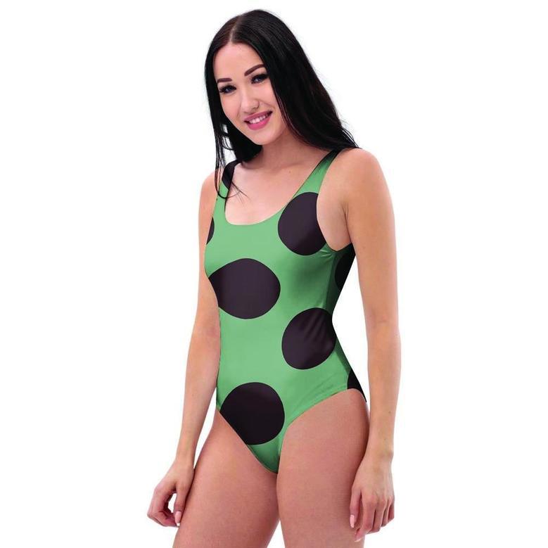 Green And Black Polka Dot One Piece Swimsuite