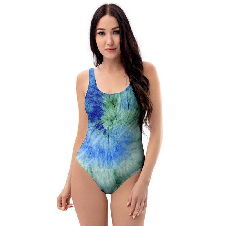 Green And Blue Tie Dye One Piece Swimsuite