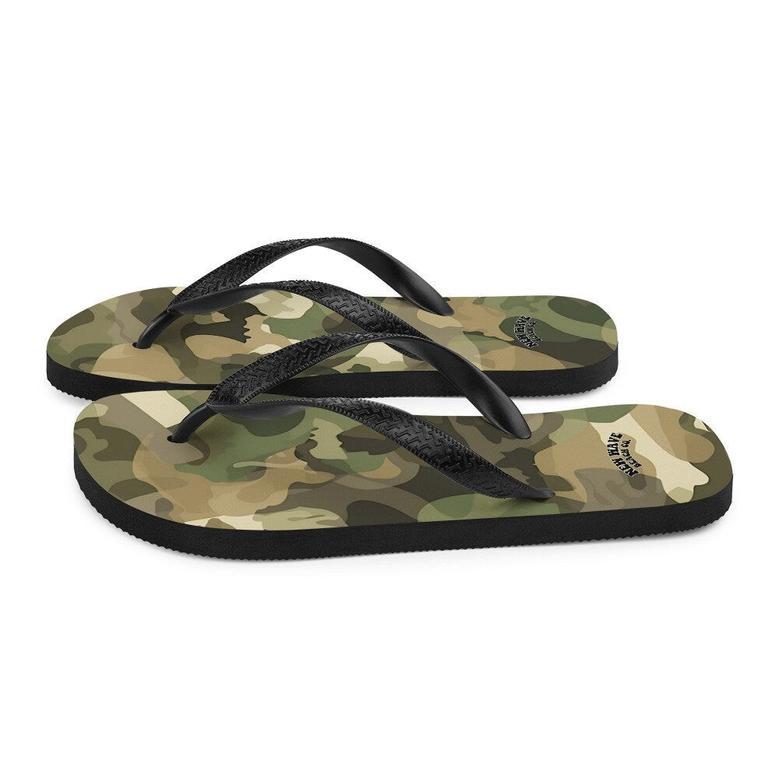 Green And Brown Camo Camouflage Print Flip Flops Colorful