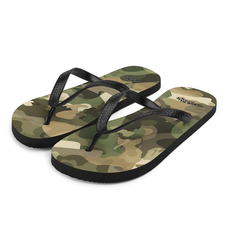 Green And Brown Camo Camouflage Print Flip Flops Colorful