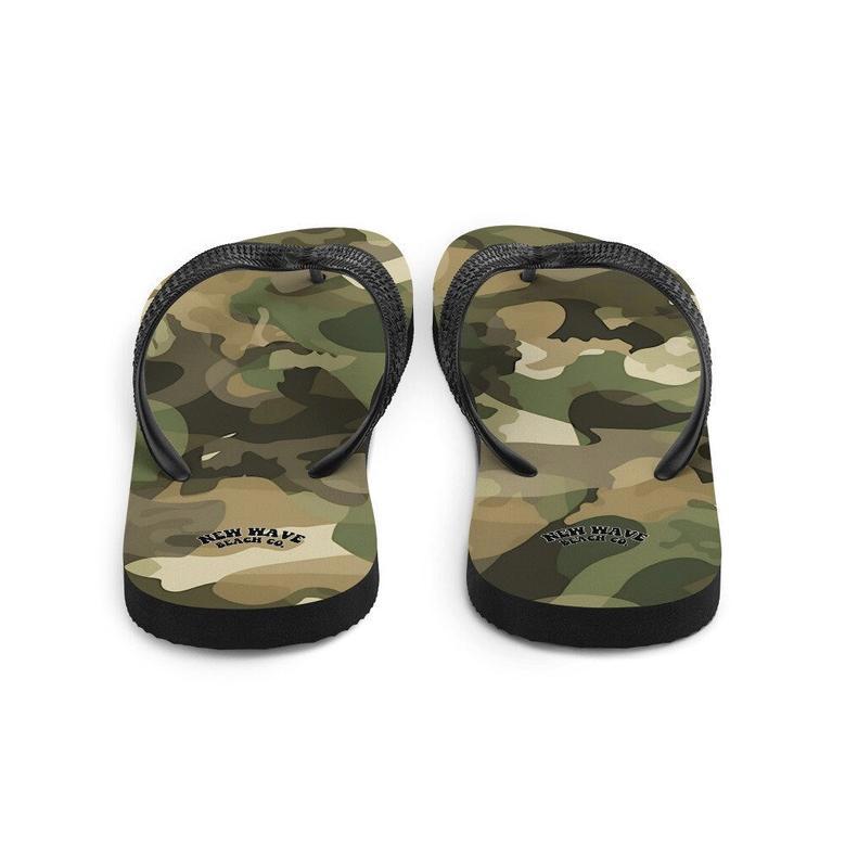 Green And Brown Camo Camouflage Print Flip Flops Colorful