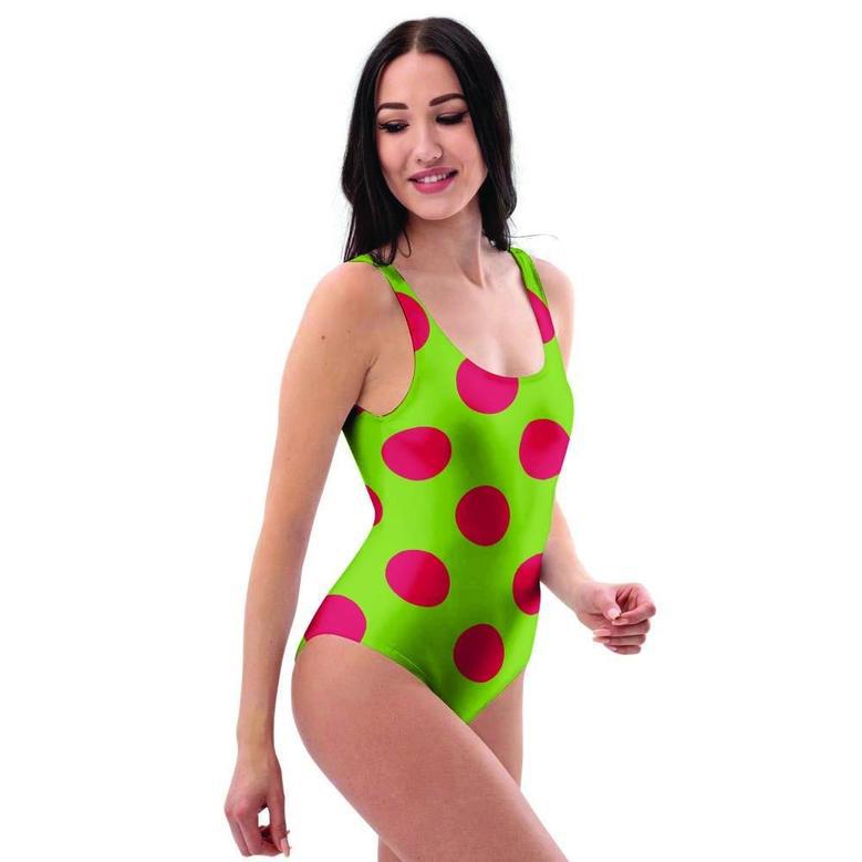 Green And Red Polka Dot One Piece Swimsuite